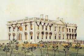 drawing of the President's Mansion after being burned by the British