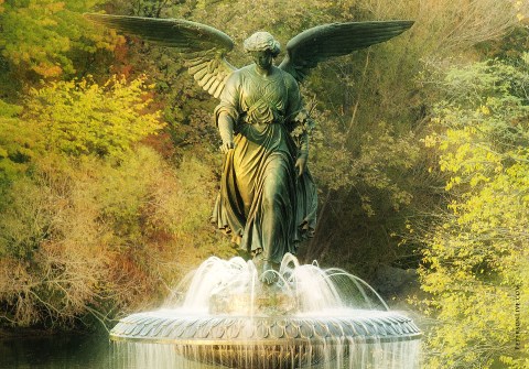 bronze angel in Central Park by Emma Stebbins