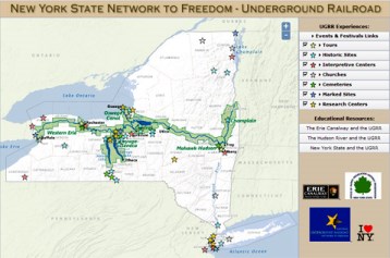 map of Underground Railroad stations in New York