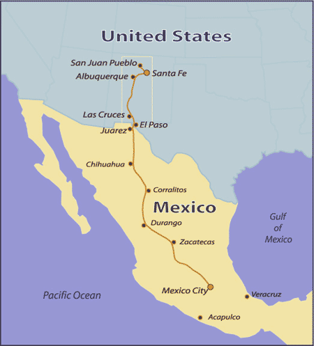 Map followed by the Magoffins into Mexico